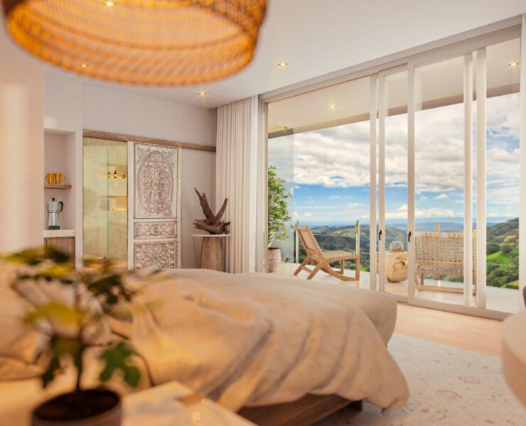 The Retreat Costa Rica’s new Santosha Clubhouse featuring rustic wood furnishings, Indigenous relics, and lush greenery.